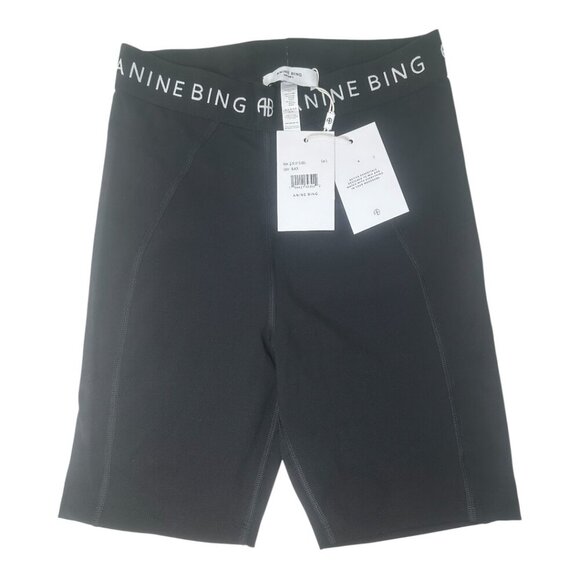 New Anine Bing Carly Black Bike Shorts S Repeating White Logo Streetwear Sporty - Picture 9 of 12